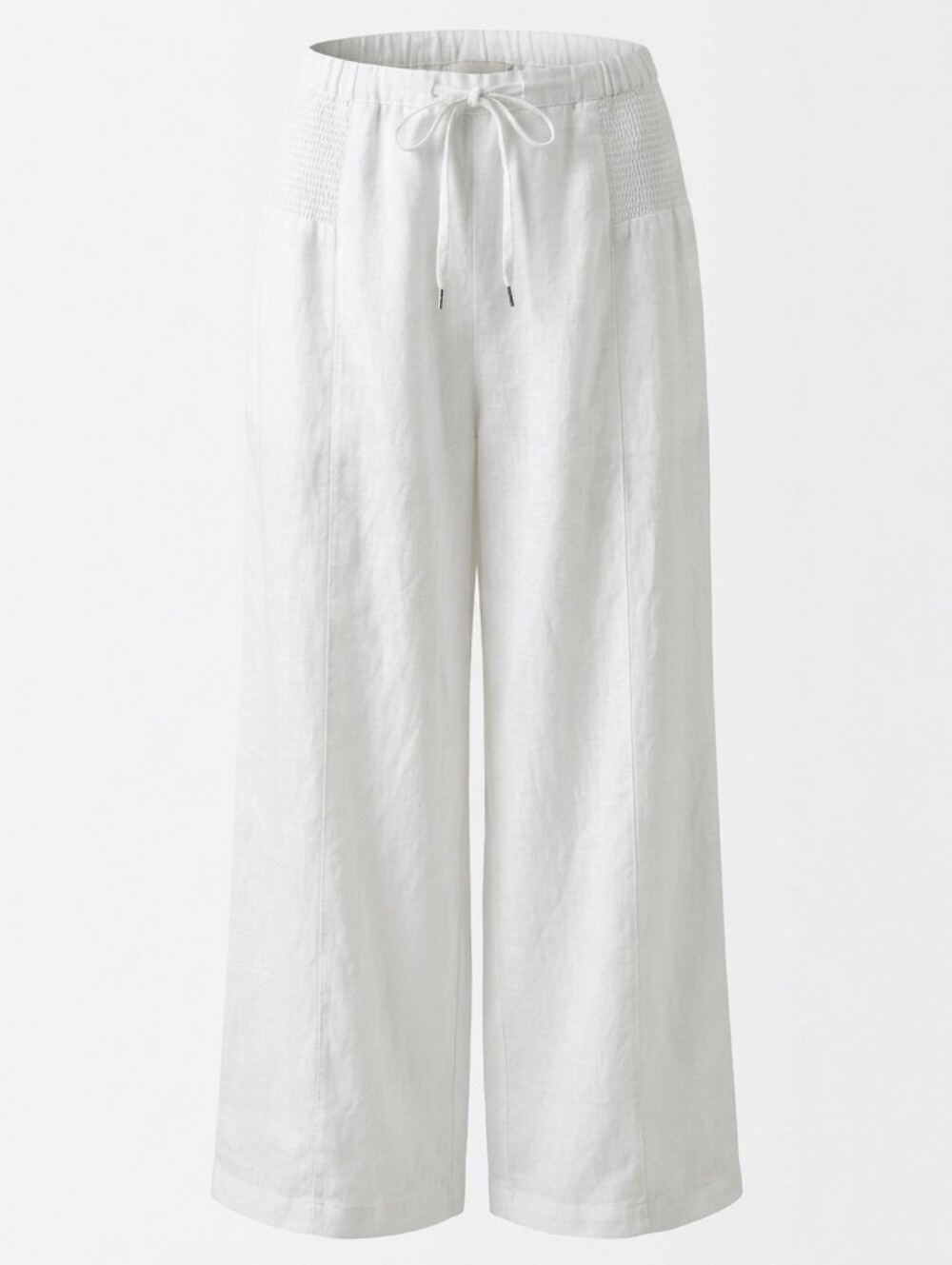 Sigrid Olsen White 100% Linen Wide Leg Pants Sz.L Smocked Waist Summer Vacation